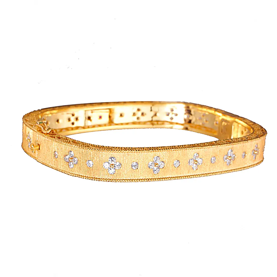 Luxury Italian Craft Jewelry Small Four Leaf Flower Elegant 925 Silver Gold Plated Square Geometric Bracelet