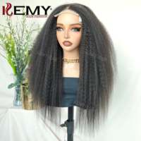 KEMY HAIR Perruque de Cheveux Humains Brésiliens en Gros Mélange de Fibres Synthétiques, Perruque Frontale en Dentelle 4*6, Raide Crépu, Lot de Mèches