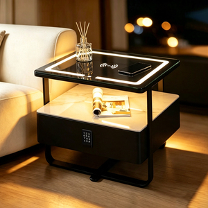 Comodino con Piano in Vetro, <span class=keywords><strong>Tavolino</strong></span> da <span class=keywords><strong>Letto</strong></span> con Stazione di Ricarica e Cassetti con Serratura a Combinazione, Comodino con Vano Portaoggetti <span class=keywords><strong>per</strong></span> Camera da <span class=keywords><strong>Letto</strong></span> - Product Image 1