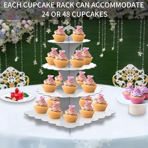White Cardboard <b>Cupcake</b> Stand Tower Round Square <b>Cup</b> Cake Display Holder with Custom Cutting Processing Service - Product Image 6