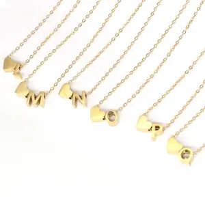 Hot Sale Good Price Vintage 18K Pvd Gold Plated Alphabet With Heart Necklace Stainless Steel Jewelry For Women