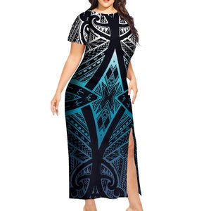 Nuevo vestido de verano de <span class=keywords><strong>arte</strong></span> de la isla del Pacífico personalizado a pedido Vestido de manga corta dividido de moda Polinesia hawaiana - Product Image 2