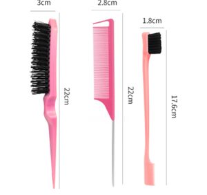 Lot de 3 peignes coiffants personnalisés en gros – Brosse démêlante en nylon multicolore, brosse de contrôle des bords et peigne à queue de rat - Product Image 2
