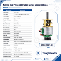 Moteur pas à pas micro GM12-15BY 5V 12V 2 phases 10:1-380:1 avec boîte de vitesses à engrenages droits métalliques, faible bruit, option encodeur pour l'automatisation