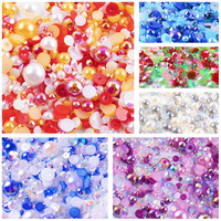 Berlian Imitasi Resin ABS Flatback Setengah Bulat Mutiara Ukuran Campur Multi Warna 150g/Kantong 3-10mm Ramah Lingkungan 2 Kantong untuk Kerajinan Ponsel