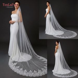 Voile de mariée cathédrale élégante YouLaPan V70 avec longue traîne, voile de mariée monocouche à bordure en dentelle avec peigne à <span class=keywords><strong>cheveux</strong></span> en métal - Product Image 2