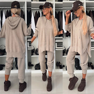 Vêtements pour femmes, nouveau costume automne-<span class=keywords><strong>hiver</strong></span>, couleur unie, sweat-shirt à capuche ample, <span class=keywords><strong>ensemble</strong></span> deux pièces - Product Image 2