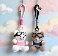 Porte-clés en peluche ours pilote, adorable animal en peluche, jouet doux, pendentif en peluche anime pour sac, décoration de porte-clés, vente en gros acceptable