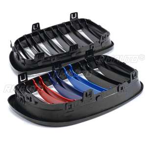 2 Piezas de Rejillas Delanteras para BMW E81 E82 E87 E88 118i 125i Serie 1 2007-2013, Negro Brillante Mate, Estilo M con 2 Láminas - Product Image 5