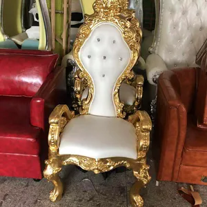 Mobiliário de hotel luxo atacado real madeira luxuoso traseira do casamento mrest king throne cadeira
