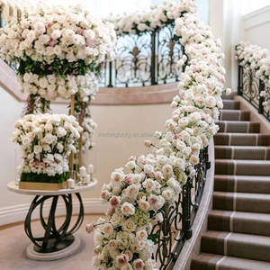 Chemin de table vintage romantique classique blanc en fausse pivoine et rose 200x40cm pour banquet, décoration de mariage, chemin de table en soie pour allée fleurie - Product Image 2