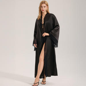 Robe <span class=keywords><strong>de</strong></span> chambre en satin noir Lumee avec dentelle satinée, sexy, pour femmes, vêtements <span class=keywords><strong>de</strong></span> maison printemps-été, robe <span class=keywords><strong>de</strong></span> <span class=keywords><strong>nuit</strong></span>, robe <span class=keywords><strong>de</strong></span> chambre en satin pour femme - Product Image 2