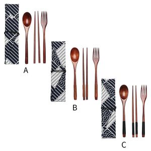 Cuillère en bois portable baguettes ensembles de couverts vaisselle de Style japonais beau cadeau pour voyage cuillère baguettes fournitures de cuisine - Product Image 5