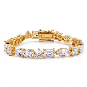 925 Sterling Silver Moissanite Tennis Bracelet Gold Plated Mixed <b>Stone</b> Link Bracelet for Gift Wedding Party - Product Image 4