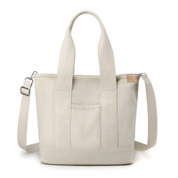 Bolsa de Mano de Lona Ecológica Ligera e Informal para Mujer, Tamaño A5, con Cierre de Cremallera y Diseño de Múltiples Bolsillos para Viajes y Trabajo