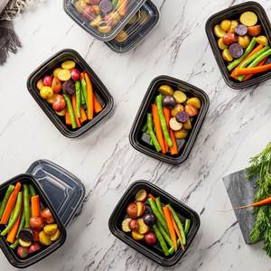 Conteneur alimentaire rectangulaire noir de 12 oz, compatible micro-ondes, avec couvercle transparent, boîte à lunch, contenants à emporter en plastique - Product Image 4