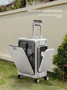 Valise rigide à ouverture frontale à trois voies, 20 pouces, coque rigide en PC, poches latérales, grande capacité, bagage de voyage à roulettes - Product Image 1