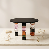 Table d'appoint ronde de luxe italienne, plateau en verre trempé noir, pieds décoratifs en cristal facetté coloré, table Orlando