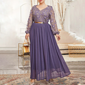 Abito da donna personalizzato Maxi a manica lunga in pizzo trasparente ricamato maglia africano taglie forti abito da sera - Product Image 1