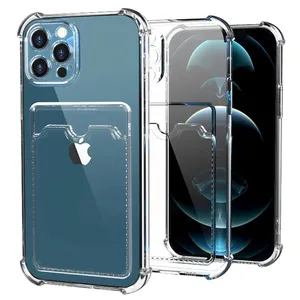 Mobiele Telefoon Hoesje Voor Iphone 15 Pro Max 14 Plus 13 12 11 Anti-Schok Doorzichtige Siliconen Zachte Tpu Rubberen Hoes Met Creditcardhouder