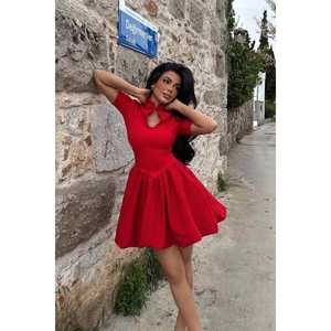 Mini-robe rouge élégante avec détail fenêtre, haute qualité, style vintage formel pour club de jour, fête d'été, motif uni tendance XS-XL - Product Image 2