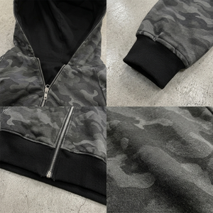 Sudadera con capucha y cremallera para hombre, estilo casual, holgada, de algodón grueso, felpa francesa, modelo 8011, OEM/ODM, con estampado de camuflaje. - Product Image 4