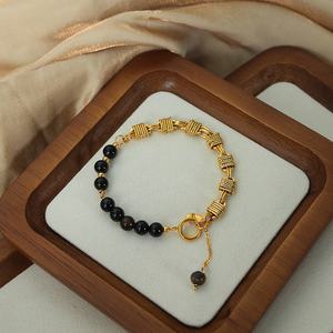 Pulsera de Acero Inoxidable de Titanio para Uso Diario, Estilo Frío, con Nudos, Diseño de Nariz de Cerdo, Cadena de Perlas de Agua Dulce y Cuentas de Ágata - Product Image 3