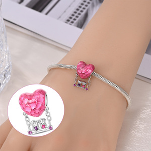 Cuentas de plata esterlina encanto de acero inoxidable corazón Rosa hermana amistad diseñador encanto collares para joyería hacer regalo mujeres - Product Image 6