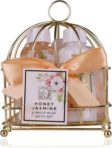 Ensemble de douche pour femmes de marque privée, miel et jasmin dans un beau panier en fil métallique-<span class=keywords><strong>Coffret</strong></span> cadeau de bien-être pour anniversaire, Saint-Valentin - Product Image 4