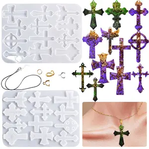 INTODIY 12 Shape Cross Mold Epoxy Resin Keychain Molds for DIY Craft Necklace Jewelry Pendant Earring Making Decor Gifts