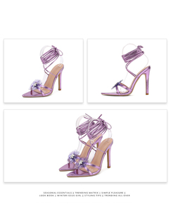 Sandales à talons hauts fins à bout ouvert, style européen et américain, taille 35-42, avec fleurs en strass et brides croisées, nouvelle collection - Product Image 6