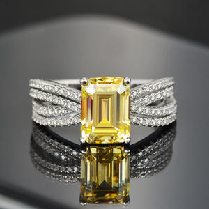 7*9mm corte esmeralda amarillo Zirconia diamante completo pavimentado nuevo diseño 925 anillo de plata esterlina - Product Image 1