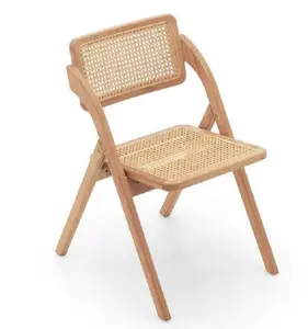 Nordic Furniture Folding Solid Outdoor Seat Restaurant Shop Household Office Dining Natural Wood Cane Wicker Rattan Chair