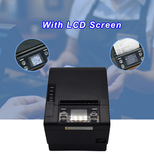 80mm Thermal POS Receipt Barcode QR Code Printer with LCD Screen for Retail Support MQTT Cloud Print Airprint