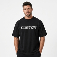 T-shirt de sécurité noir en tricot solide, effet phosphorescent argenté, coupe ample et oversize, en coton épais