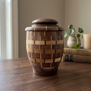 Round Wooden Urn <b>Ashes</b> Cremation <b>Keepsake</b> Urn American Style Basketweave Memorial Vase Funeral Supplies - Product Image 4