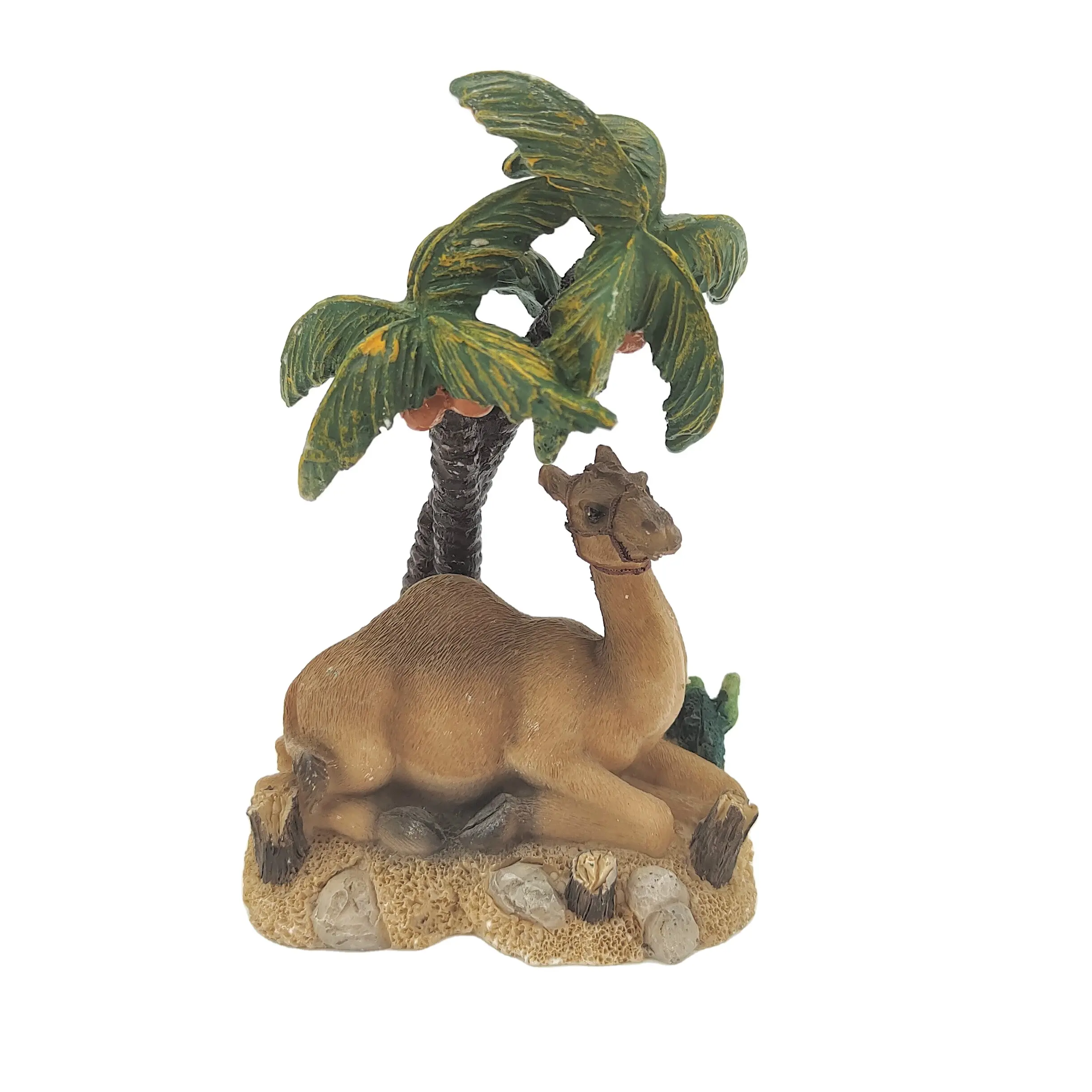 الراتنج زرع الجمل وشجرة جوز الهند تمثال ديكور المنزل الحرف الحيوان النحت الصغير