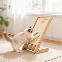Griffoir pour chat en bois massif et sisal, multifonction, anti-chute, avec balles, certifié CE, 1 niveau, emballé en carton