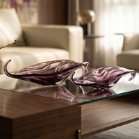 Decoratieve handgeblazen glazen snoepvaas met paarse gradiënt en elegante gekrulde rand voor snacks, sieradenschaal, thuis- en hoteldecoratie