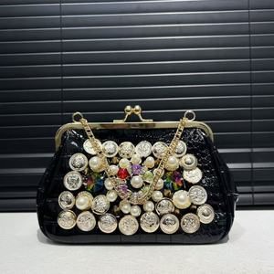 Sac fourre-tout de luxe élégant pour femme, sac à main de banquet magnifique avec décoration de bijoux en diamant et perles, sac à bandoulière simple - Product Image 3