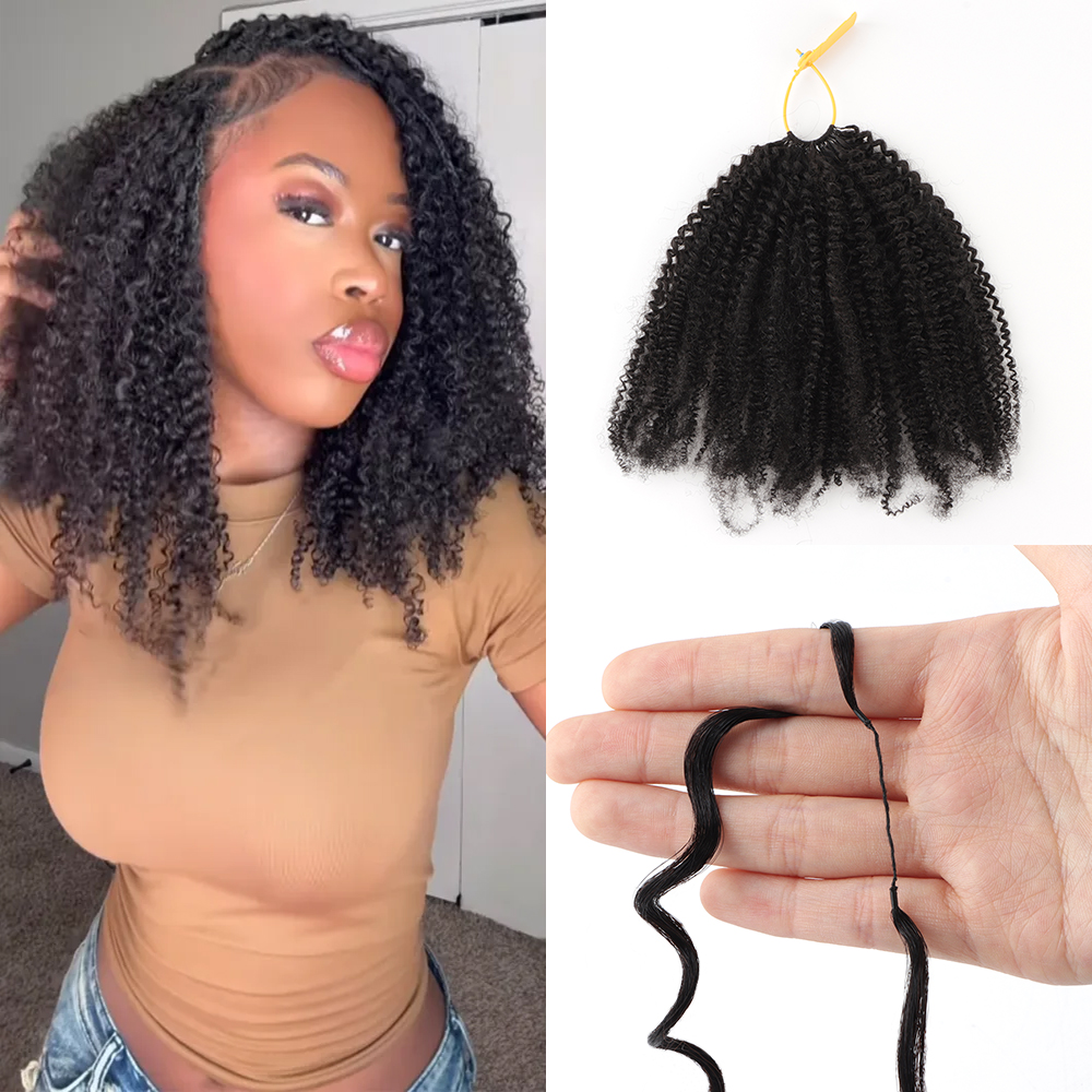 Cheuveux Naturelle Afro Kinky Curly Feathers Crochet Human Hair Raw Bundles Crochet 18inches Hair Extensions Crochet - Image 1