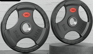 Factory Wholesale Gym Lb Dreiloch-Gewichts stück 10kg/15/20 /25 Hand greifer Gummi-Lang hantel platten - Product Image 2