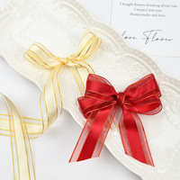 Ruban en organza double face de 25 mm avec bordure dorée, ruban en satin, ruban en mousseline de soie, rouleau écologique pour emballage de boîte cadeau de Noël, bricolage