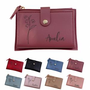 Portefeuille personnalisé avec fleur de naissance et nom, cadeau personnalisé pour demande en mariage à une demoiselle d'honneur, pochette souvenir florale pour demoiselle d'honneur - Product Image 1