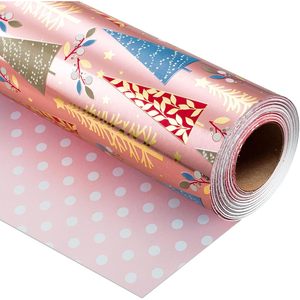 Reversible Christmas <b>Wrapping</b> <b>Paper</b> Roll Pink Metallic Foil Tree Polka Dot 17 Inch X 33 Feet Recyclable Packaging <b>Paper</b> - Product Image 1