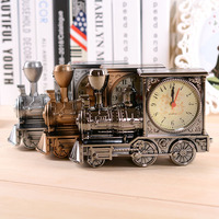 Réveil créatif de style locomotive antique, géométrique, noir, argent, bronze, à mouvement de secondes sauteuses, pour bureau/table