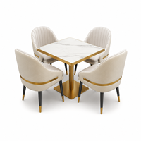Ensemble de mobilier de restaurant commercial de luxe, chaises en cuir microfibre avec pieds en métal, table pour café, hôtel, projet, vente en gros