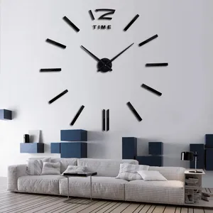 Nouveauté design moderne maison décorative autocollant mural horloge 3D sans cadre grande horloge murale bricolage