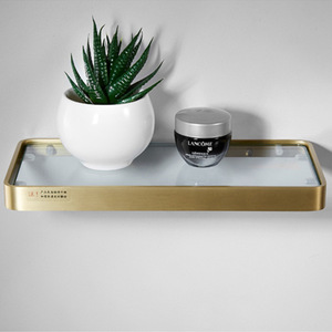 Étagère murale standard en laiton brossé massif, 1 niveau, dorée, pour rangement de miroir de salle de bain - Product Image 4