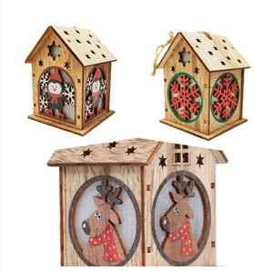 Decorazioni Natalizie All'Ingrosso: <span class=keywords><strong>Casetta</strong></span> in Legno Luminosa, Pendente Natalizio in Legno Illuminato - Product Image 1